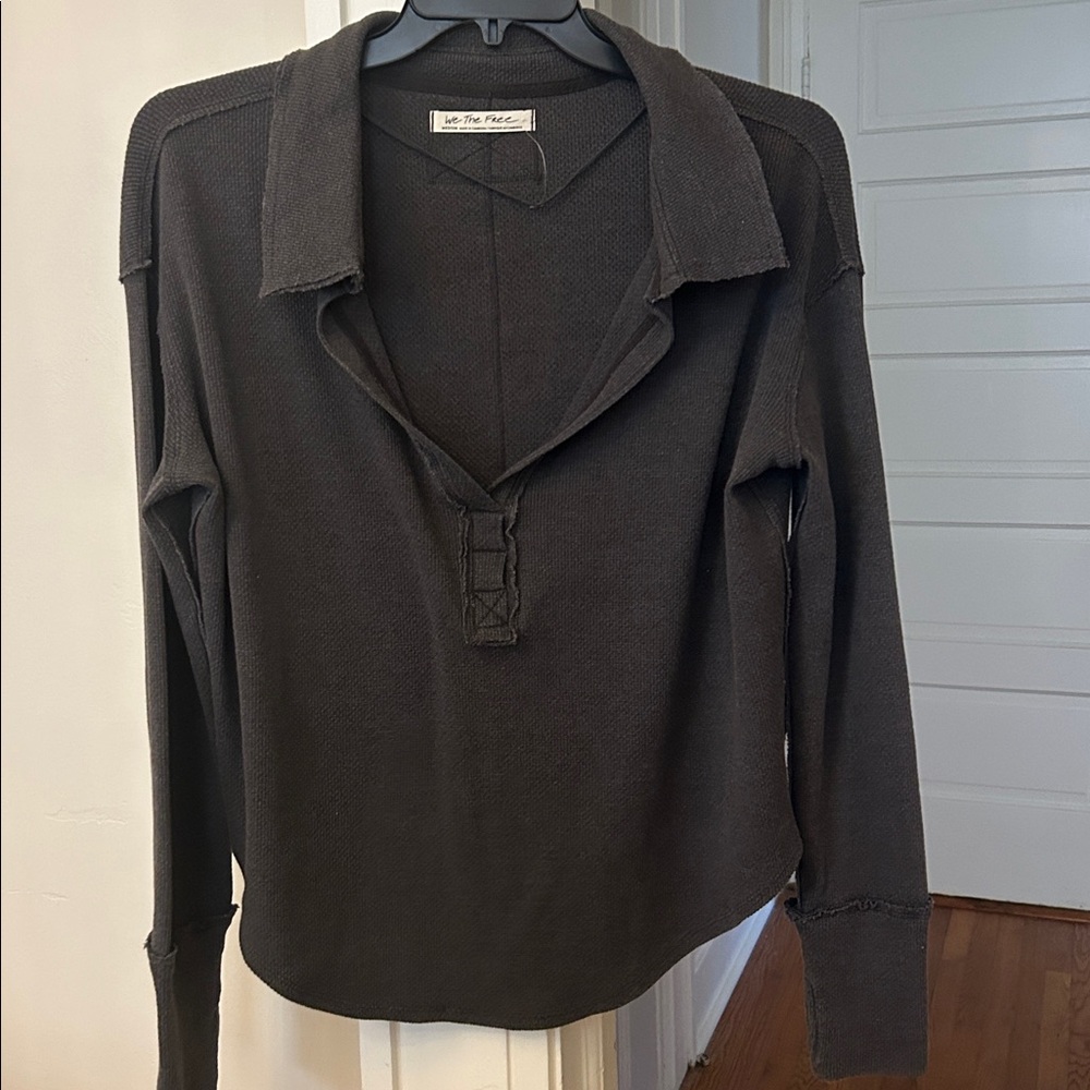 NWOT Free People Travis Oversized PoloShirt in Charcoal/Washed black Size M